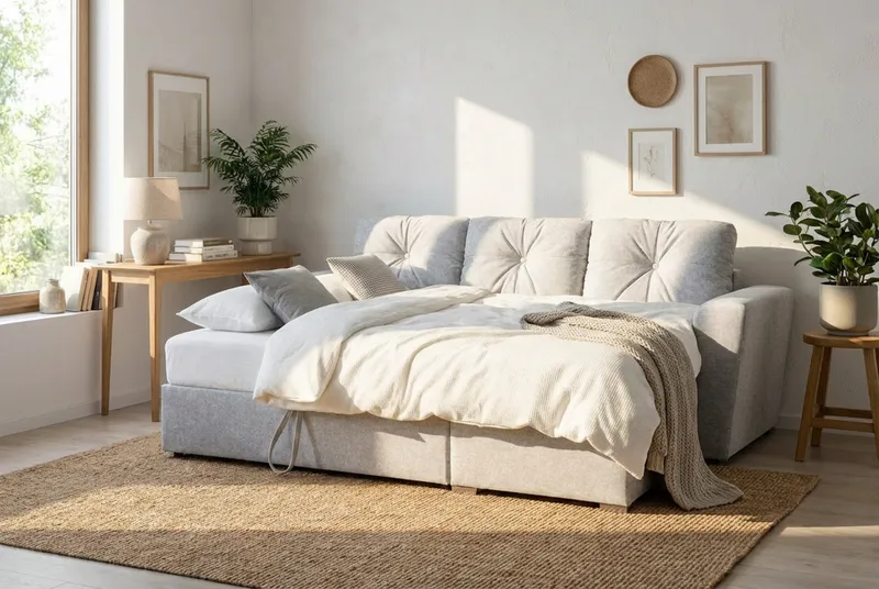 Leia 3-sits vändbar Bäddsoffa med divan och förvaring - Beige - Möbler - Soffa - Bäddsoffa