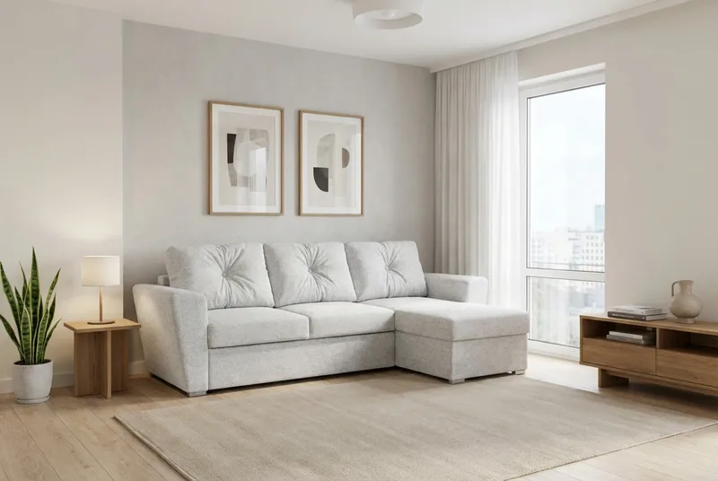 Leia 3-sits vändbar Bäddsoffa med divan och förvaring - Beige - Möbler - Soffa - Bäddsoffa