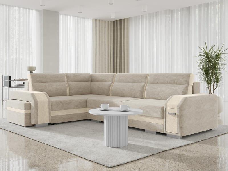 Lesley 4-sits Hörnbäddsoffa med förvaring - beige - Möbler - Soffa - Bäddsoffa