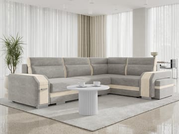 Lesley 4-sits Hörnbäddsoffa med förvaring - grå, beige - Möbler - Soffa - Bäddsoffa