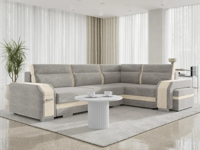 Lesley 4-sits Hörnbäddsoffa med förvaring - grå, beige - Möbler - Soffa - Bäddsoffa
