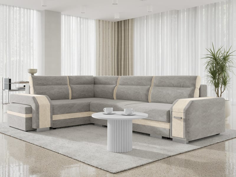Lesley 4-sits Hörnbäddsoffa med förvaring - grå, beige - Möbler - Soffa - Bäddsoffa