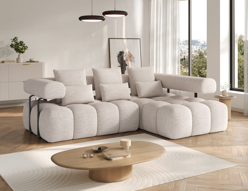 Levvi 3-sits Bubblig Bäddsoffa med Divan Höger - Bazalt 18 - Möbler - Soffa - Bäddsoffa