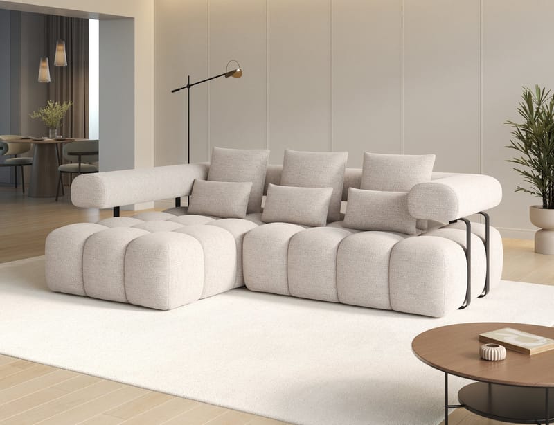 Levvi 3-sits Bubblig Bäddsoffa med Divan Vänster - Bazalt 18 - Möbler - Soffa - Bäddsoffa