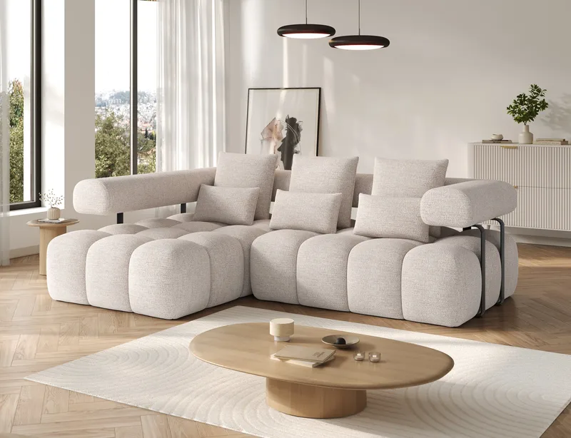 Levvi 3-sits Bubblig Bäddsoffa med Divan Vänster - Bazalt 18 - Möbler - Soffa - Bäddsoffa
