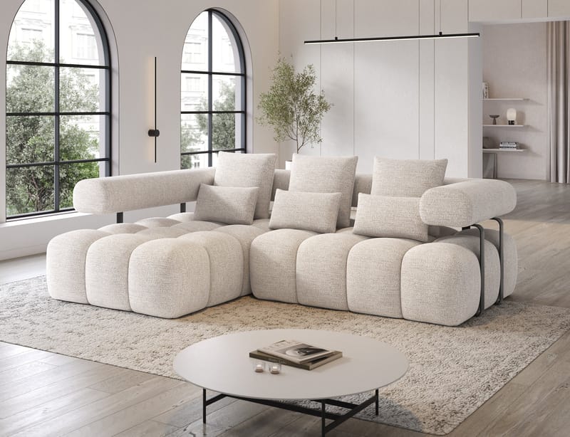 Levvi 3-sits Bubblig Bäddsoffa med Divan Vänster - Bazalt 18 - Möbler - Soffa - Bäddsoffa