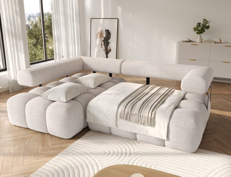 Levvi 3-sits Bubblig Bäddsoffa med Divan Vänster - Bazalt 18 - Möbler - Soffa - Bäddsoffa
