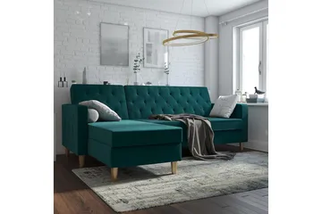 Liberty 3-sits Vänstervänd Divanbäddsoffa 105x195 cm med Förvaring i Tyg - Grön - Möbler - Soffa - Bäddsoffa