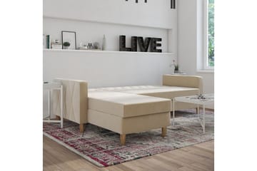 Liberty 3-sits Vänstervänd Divanbäddsoffa med Förvaring i Sammet - Sandbeige - Möbler - Soffa - Bäddsoffa