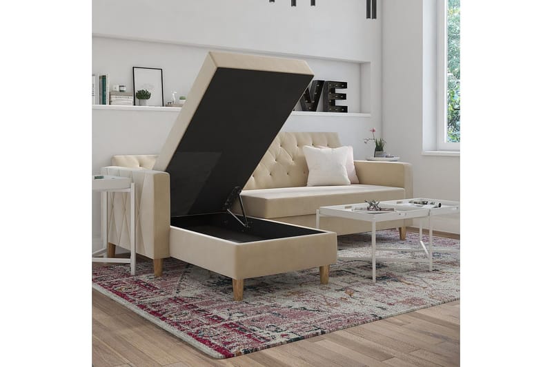 Liberty 3-sits Vänstervänd Divanbäddsoffa med Förvaring i Sammet - Sandbeige - Möbler - Soffa - Bäddsoffa