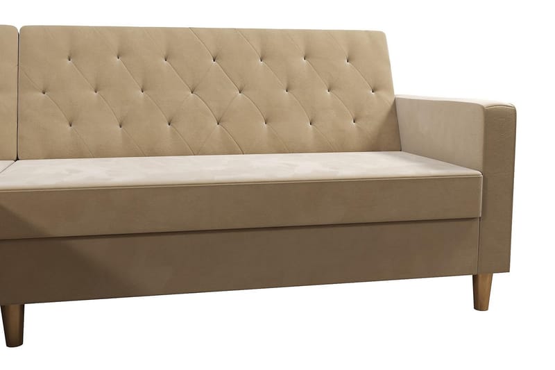 Liberty 3-sits Vänstervänd Divanbäddsoffa med Förvaring i Sammet - Sandbeige - Möbler - Soffa - Bäddsoffa