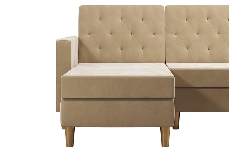 Liberty 3-sits Vänstervänd Divanbäddsoffa med Förvaring i Sammet - Sandbeige - Möbler - Soffa - Bäddsoffa