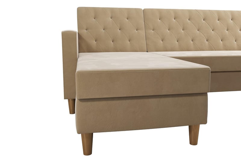 Liberty 3-sits Vänstervänd Divanbäddsoffa med Förvaring i Sammet - Sandbeige - Möbler - Soffa - Bäddsoffa