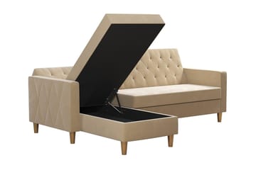 Liberty 3-sits Vänstervänd Divanbäddsoffa med Förvaring i Sammet - Sandbeige - Möbler - Soffa - Bäddsoffa