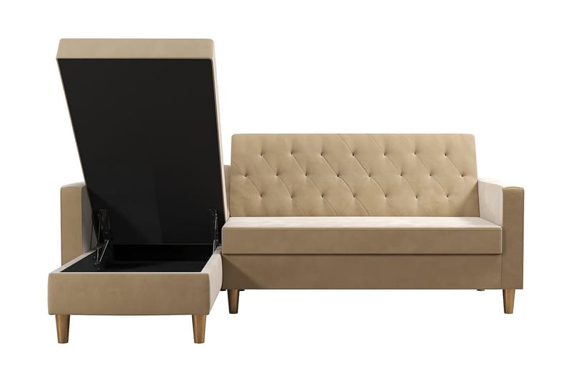 Liberty 3-sits Vänstervänd Divanbäddsoffa med Förvaring i Sammet - Sandbeige - Möbler - Soffa - Bäddsoffa