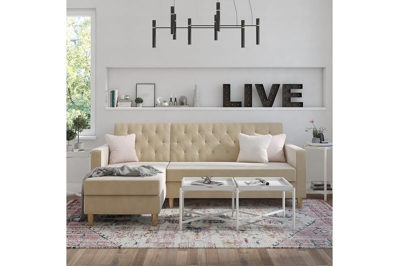 Liberty 3-sits Vänstervänd Divanbäddsoffa med Förvaring i Sammet - Sandbeige - Möbler - Soffa - Bäddsoffa