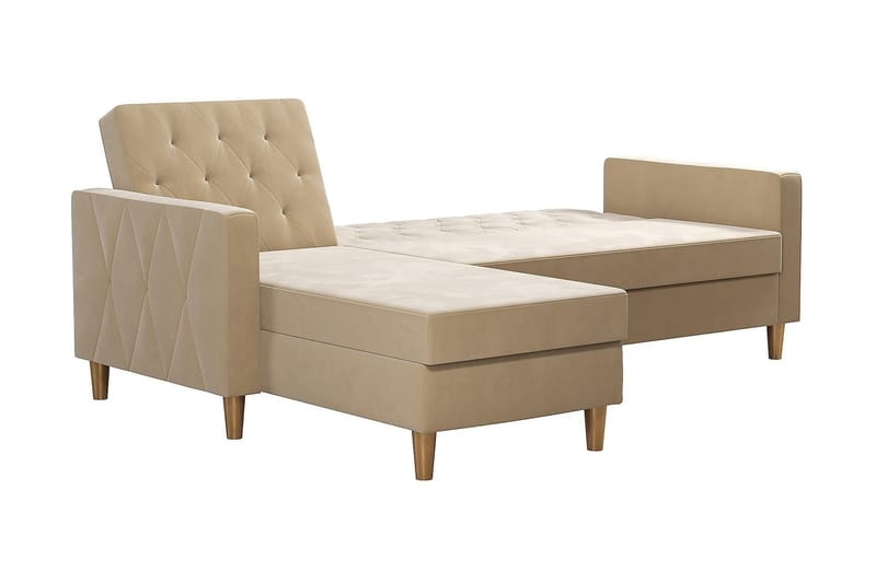 Liberty 3-sits Vänstervänd Divanbäddsoffa med Förvaring i Sammet - Sandbeige - Möbler - Soffa - Bäddsoffa