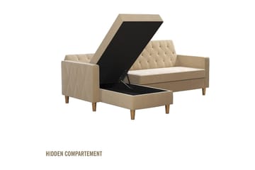 Liberty 3-sits Vänstervänd Divanbäddsoffa med Förvaring i Sammet - Sandbeige - Möbler - Soffa - Bäddsoffa