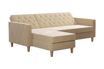 Liberty 3-sits Vänstervänd Divanbäddsoffa med Förvaring i Sammet - Sandbeige - Möbler - Soffa - Bäddsoffa