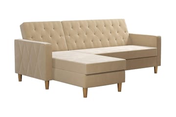 Liberty 3-sits Vänstervänd Divanbäddsoffa med Förvaring i Sammet - Sandbeige - Möbler - Soffa - Bäddsoffa