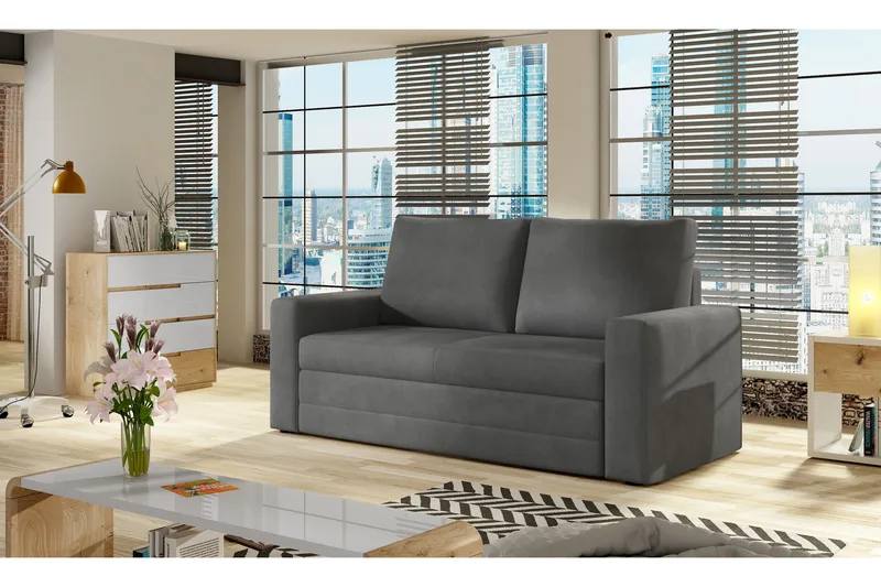 Lijan 2-sits Framåtbäddad Bäddsoffa 125x200 cm med Förvaring i Tyg - Grå - Möbler - Soffa - Bäddsoffa