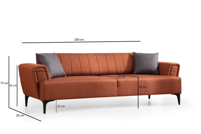 Lilesville 3-sits Längsbäddad Bäddsoffa 95x190 cm i Tyg - Terrakotta - Möbler - Soffa - Bäddsoffa
