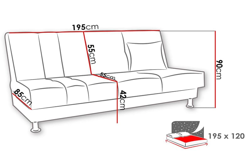 Lisa Bäddsoffa 195x85x90 cm - Beige/Grå - Möbler - Soffa - Bäddsoffa