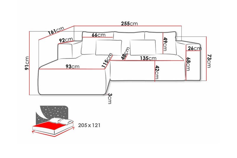 Listowel 3-sits Hörnbäddsoffa Black - Möbler - Soffa - Bäddsoffa