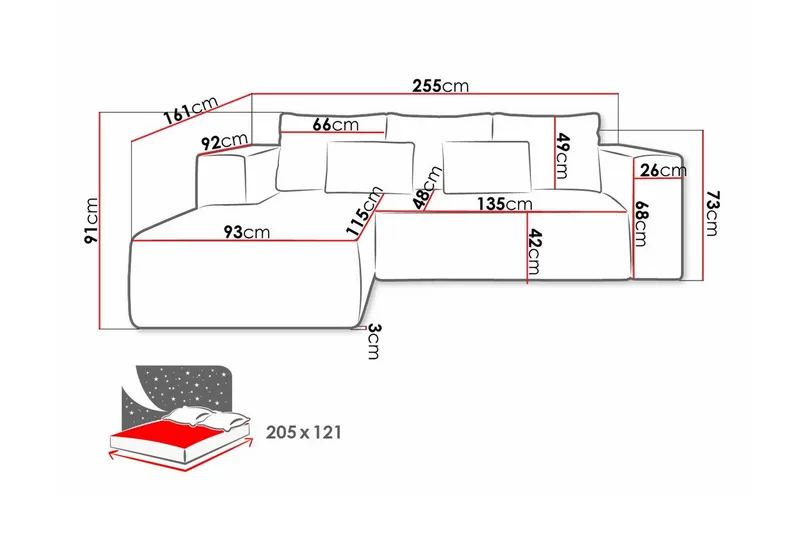 Listowel 3-sits Hörnbäddsoffa Black - Möbler - Soffa - Bäddsoffa