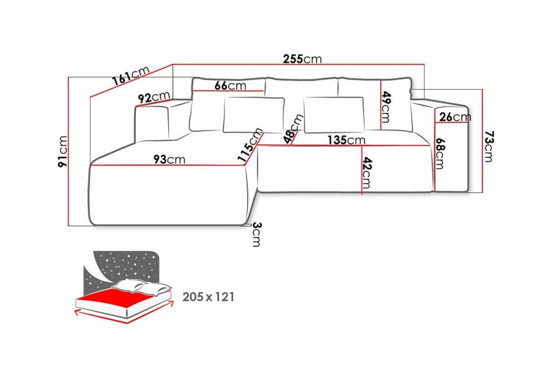 Listowel 3-sits Hörnbäddsoffa Black - Möbler - Soffa - Bäddsoffa