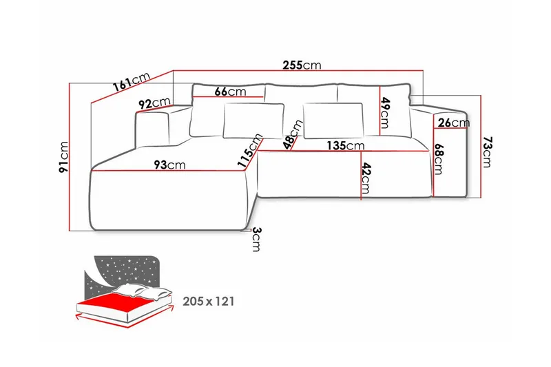 Listowel 3-sits Hörnbäddsoffa Brown - Möbler - Soffa - Bäddsoffa