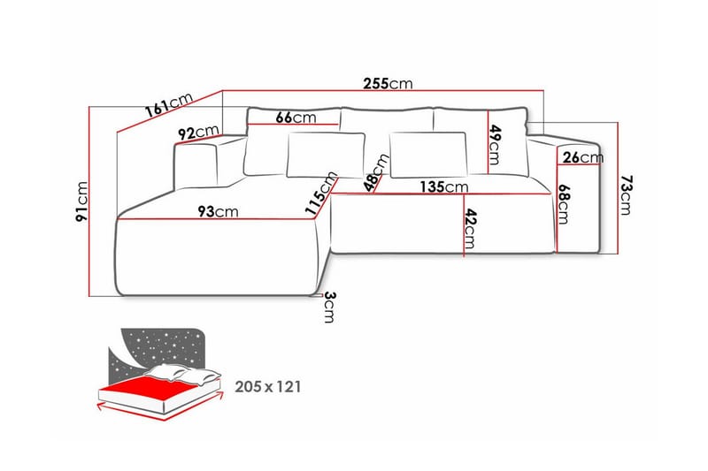 Listowel 3-sits Hörnbäddsoffa Brown - Möbler - Soffa - Bäddsoffa