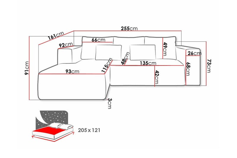 Listowel 3-sits Hörnbäddsoffa Light grey/Dark grey - Möbler - Soffa - Bäddsoffa