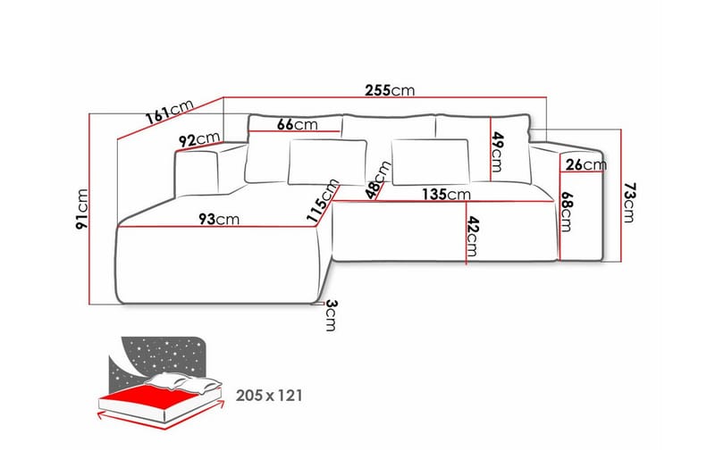 Listowel 3-sits Hörnbäddsoffa Pink - Möbler - Soffa - Bäddsoffa