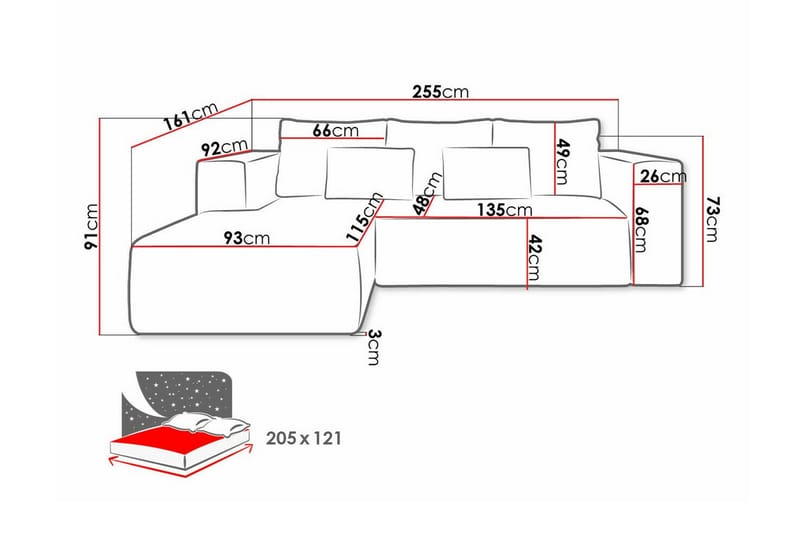 Listowel 3-sits Hörnbäddsoffa - Bäddsoffa - Hörnbäddsoffa