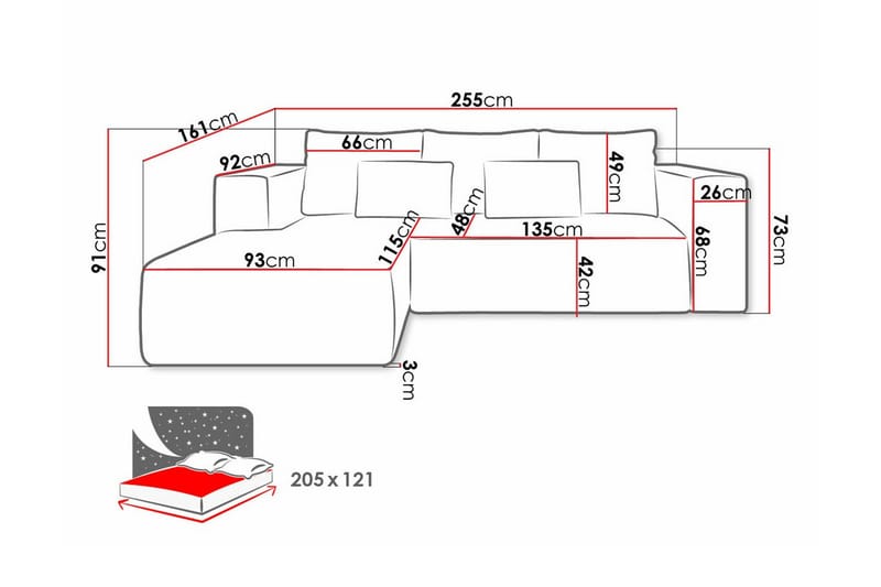 Listowel 3-sits Hörnbäddsoffa - Bäddsoffa - Hörnbäddsoffa