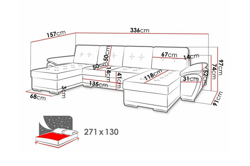 Listowel 4-sits Hörnbäddsoffa NO_BRAND Dark grey/Light grey - Möbler - Soffa - Bäddsoffa