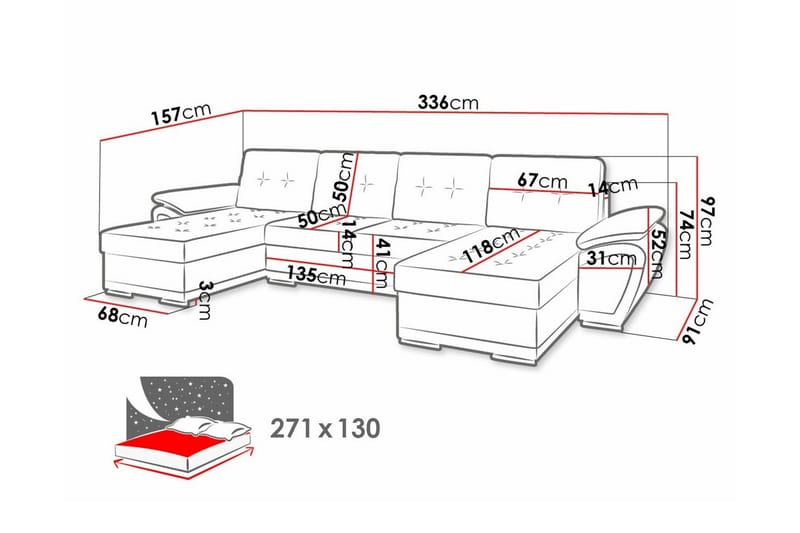 Listowel 4-sits Hörnbäddsoffa - Bäddsoffa - Hörnbäddsoffa