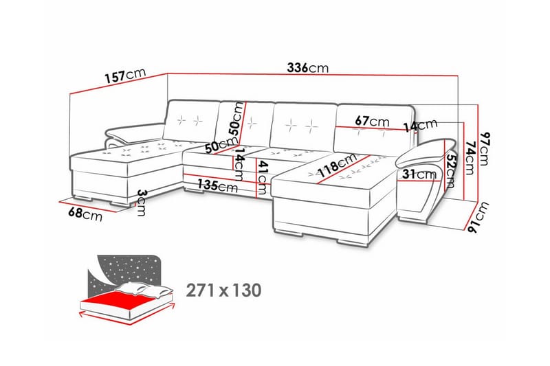 Listowel 4-sits Hörnbäddsoffa - Bäddsoffa - Hörnbäddsoffa