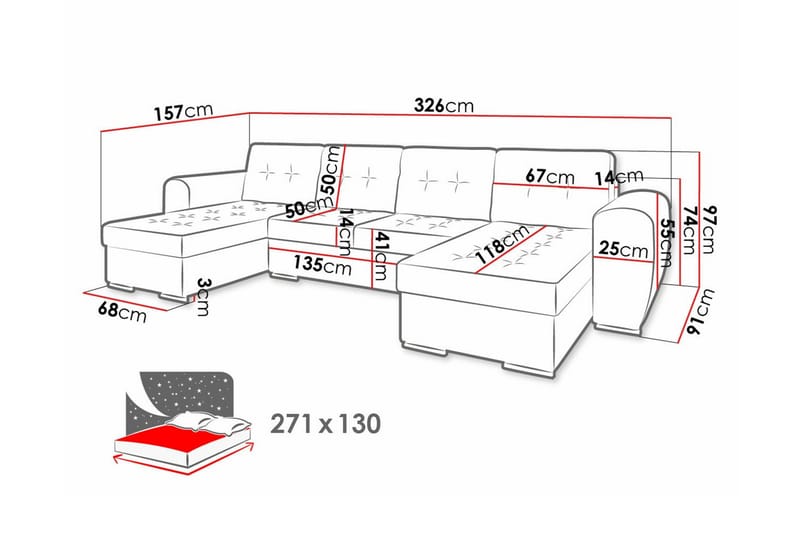 Listowel 4-sits Hörnbäddsoffa - Bäddsoffa - Hörnbäddsoffa