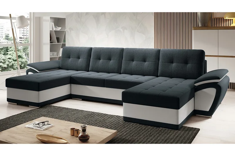 Listowel 4-sits U-formad Hörnbäddsoffa 130x271 cm med Förvaring i Tyg - Antracit - Möbler - Soffa - Bäddsoffa
