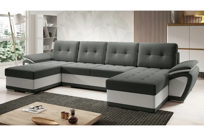 Listowel 4-sits U-formad Hörnbäddsoffa 130x271 cm med Förvaring i Tyg - Grå - Möbler - Soffa - Bäddsoffa