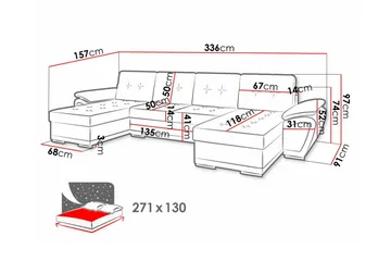 Listowel 4-sits U-formad Hörnbäddsoffa 130x271 cm med Förvaring i Tyg - Petrolblå - Möbler - Soffa - Bäddsoffa