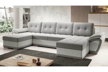 Listowel 4-sits U-formad Hörnbäddsoffa i Tyg med Konstläderunderrede - Grå - Möbler - Soffa - Bäddsoffa