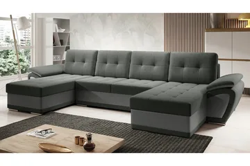 Listowel 4-sits U-formad Hörnbäddsoffa i Tyg med Konstläderunderrede - Grå - Möbler - Soffa - Bäddsoffa
