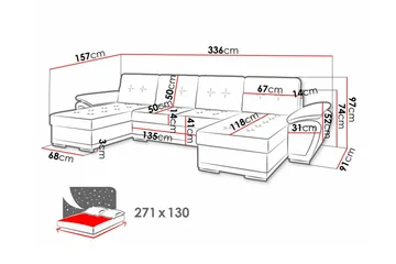 Listowel 4-sits U-formad Hörnbäddsoffa i Tyg med Konstläderunderrede - Grå - Möbler - Soffa - Bäddsoffa