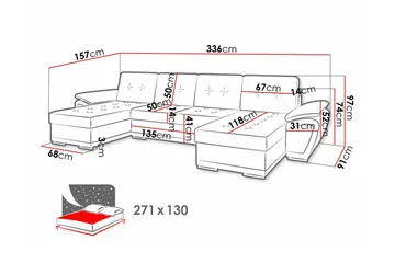 Listowel 4-sits U-formad Hörnbäddsoffa i Tyg med Konstläderunderrede - Grå - Möbler - Soffa - Bäddsoffa