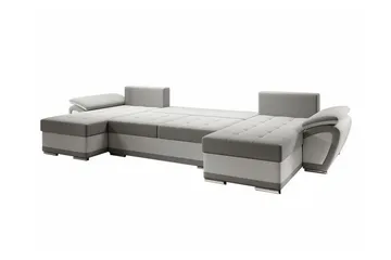 Listowel 4-sits U-formad Hörnbäddsoffa i Tyg med Konstläderunderrede - Grå - Möbler - Soffa - Bäddsoffa