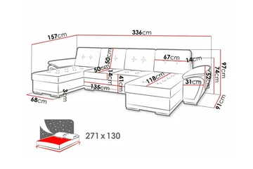 Listowel 4-sits U-formad Hörnbäddsoffa i Tyg med Konstläderunderrede - Mörkgrå - Möbler - Soffa - Bäddsoffa