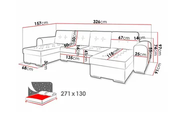 Listowel 4-sits U-formad Hörnbäddsoffa med Förvaring i Sammet - Blå - Möbler - Soffa - Bäddsoffa